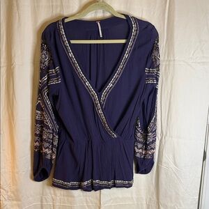 Free People Purple Embroidered Wrap Tunic
